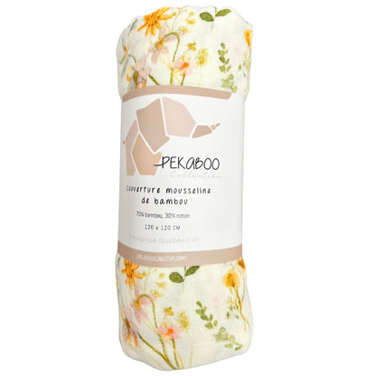 Couverture mousseline de bambou - Fleuri vintage beige