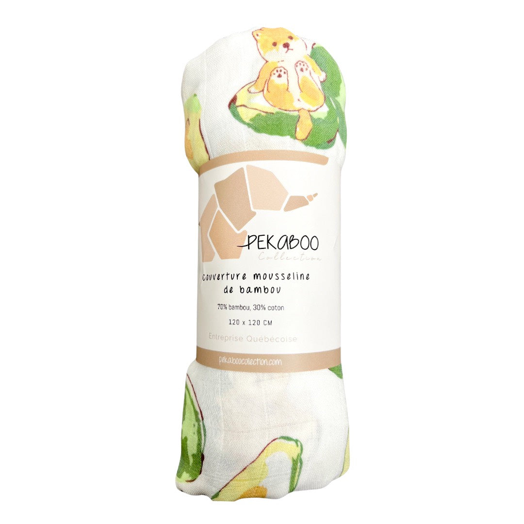 Couverture mousseline de bambou - Shiba inu et avocats