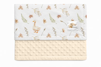 Couverture minky - Oies et fleurs rust