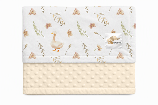 Couverture minky - Oies et fleurs rust