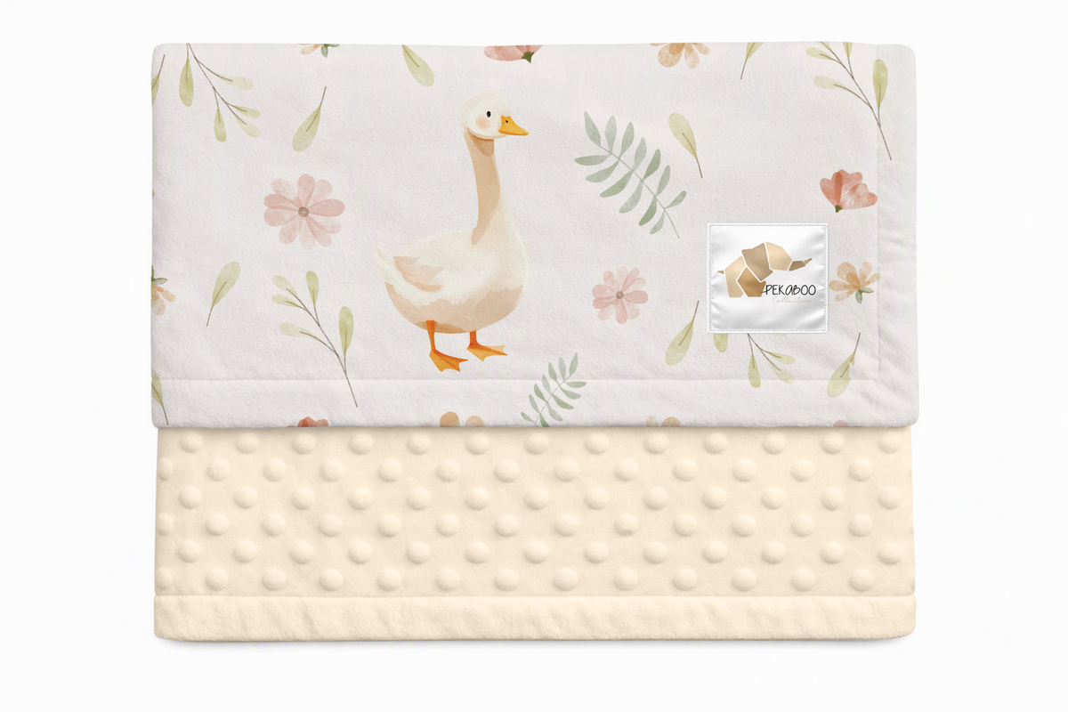 Couverture minky - Oies fleuri pastel rose et rust