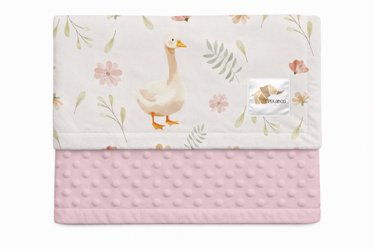 Couverture minky - Oies fleuri pastel rose et rust
