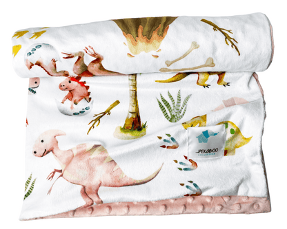 Couverture minky - Dinos et oeufs rose