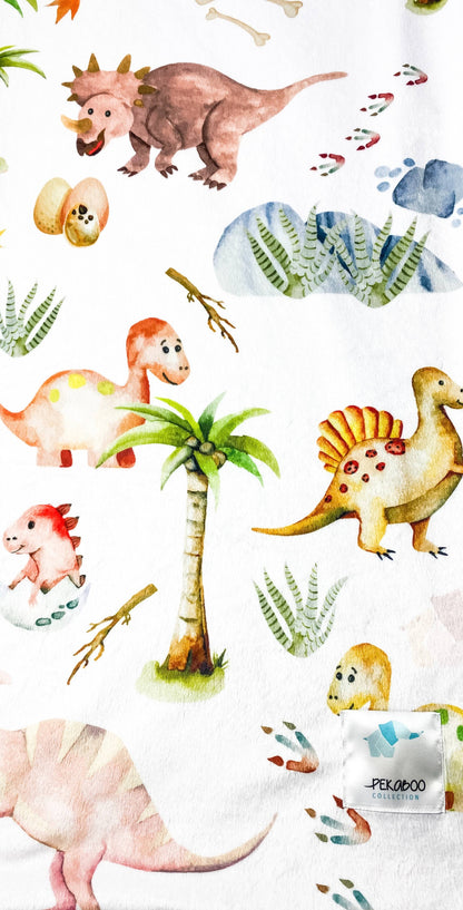 Couverture minky - Dinos et oeufs rose