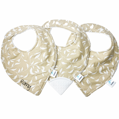 Bavoir - Feuillus beige et blanc