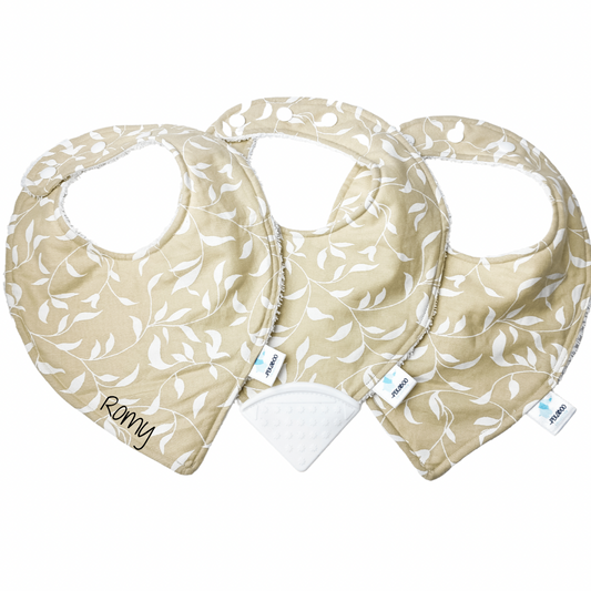 Bavoir - Feuillus beige et blanc