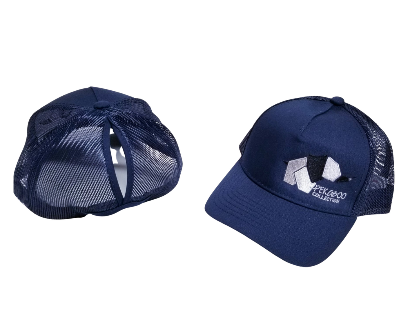 Casquette marine pour femme avec fente pour chignon - Logo gris