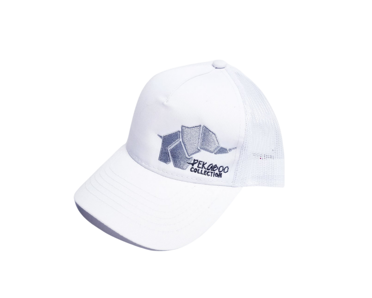 Casquette blanche pour femme avec ouverture pour chignon - Logo gris