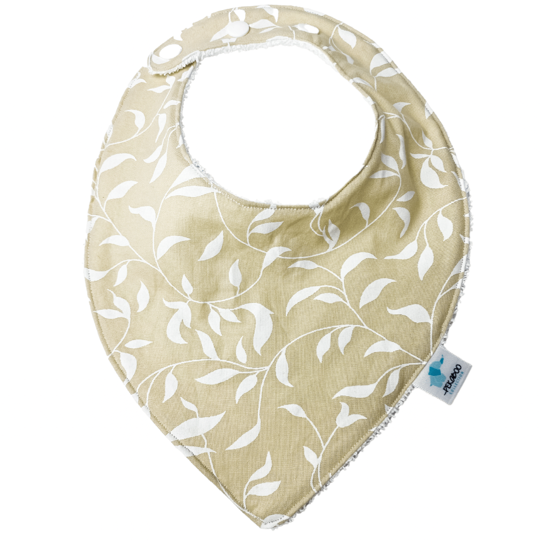 Bavoir - Feuillus beige et blanc